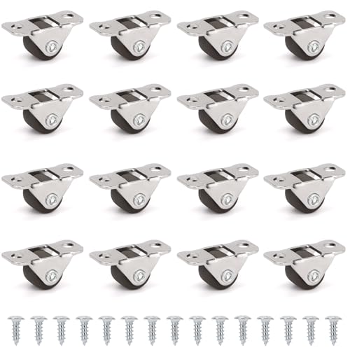 16Pcs 0.5 Inch Caster Wheels Tiny, Low Profile Small Casters Wheels, Self Adhesive Mini Caster Wheels for Appliances, Furniture,DIY Storage Box (One-Directional)