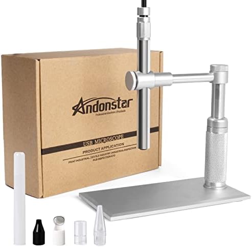 Andonstar A1 Digital USB Microscope with Metal Stand, CMOS Sensor 2 Million Pixels, 1-500 Times, Camera&Video Microscope for Coin, Jewelry, PCB Repairing, Windows mac Compatible, 8 Built-in LED Light