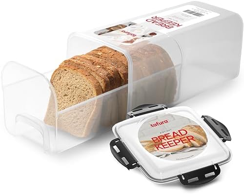 Tafura Bread Storage Container with Tray, Plastic Bread Box, Bread Container with Airtight Lid, Loaf Bread Keeper, Bread Holder for Homemade Bread, BPA Free