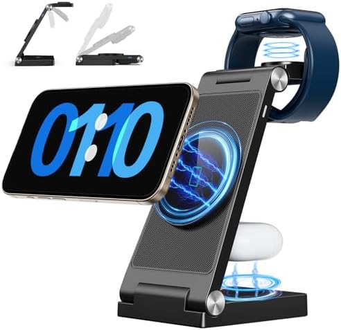 2025 Magnetic Wireless Mag-Safe Charging Station, 3 in 1 Fast Max Charging for iPhone 16 15 14 13 12 Pro Max Plus, Charger Stand for Apple Watch Series & Air pods 3 2 Pro, Gifts for Men