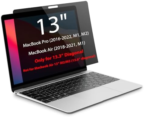 Magnetic Privacy Screen for MacBook Pro 13 inch (2016-2022, M1, M2) and MacBook Air 13 inch (2018-2021, M1), Removable Screen Protector, Blue Light Blocking, Anti Glare Protector and Privacy Filter Shield