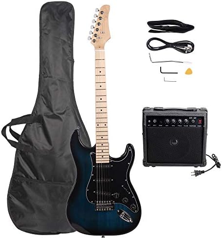 GLARRY Full Size Electric Guitar for Beginner with Amp and Accessories Pack Guitar Bag (Dark blue)