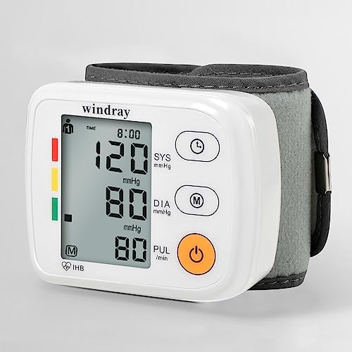 Wrist Blood Pressure Monitors Windray Automatic Digital BP Machine Accurate - Adjustable Cuff,Portable LCD Display 120 * 2 Readings Memory Function