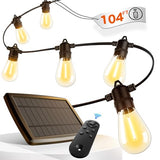 addlon 102FT(96+6) Solar String Lights Outdoor Waterproof with USB Port & Remote Control Solar Patio Lights Long Last for 20+Hrs Dimmable Solar Power LED Bulbs for Porch Garden Market Bistro Christmas