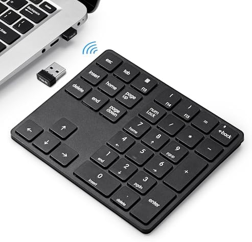 havit Wireless Number Pad for Laptop, Fully Compatible with Mac OS, iPad, Windows, and Android Devices – 2.4G Rechargeable 34-Key Numeric Keypad