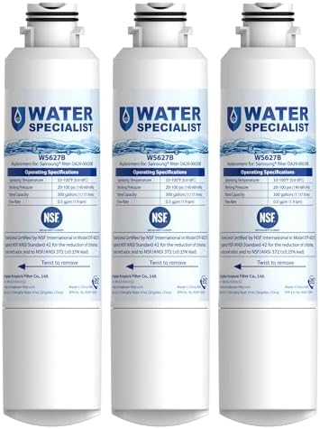 Waterspecialist DA29-00020B Samsung Water Filter for Refrigerators, Replacement for Samsung Water Filter DA29-00020B, HAF-CIN, RS25J500DSR, RF28HMEDBSR, HAF-CIN/EXP, RF4287HARS, RF28HFEDBSR, 3 Filters