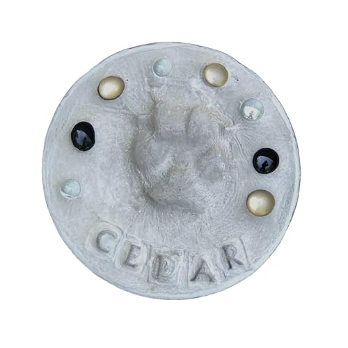 DIY Paw Print Kit for Pets, Personalized Memorial Stepping Stones for Gifts and Pets, Pet Garden Stone (8 Inch + Stamp Set, Yellow)
