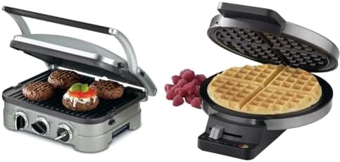 Cuisinart 5-in-1 Griddler Bundle with Round Classic Waffle Maker, Stainless Steel