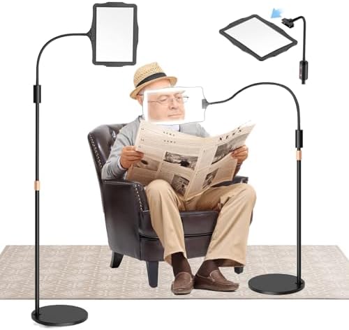 Floor Magnifying Glass with Light and Stand 10X: 48 LED Flexible Hands Free Magnifier Lamp - 2-in-1 Large Lighted Magnifiers for Seniors Reading,Close Work,Jewelry, Repair,DIY