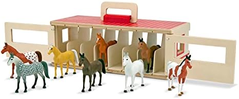 Melissa & Doug Take-Along Show-Horse Stable Play Set With Wooden Stable Box and 8 Toy Horses