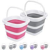 2 Pack Collapsible Buckets 5L 1.3Gallon Small Cleaning Bucket for Household Portable Plastic Bucket Outdoor Car Washing Tub Foldable Camping Beach Sand Water Pot Pail Space Saving Square Grey and Pink