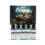 DYNAMIC COLOR CO. Oceans Tattoo Ink Color Set, 1oz Bottles Include Electric Blue, Sky Blue, Teal, Turquoise and Blue