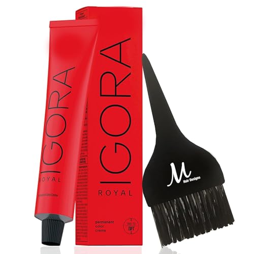 Schwarzkopf Igora Royal 3-65 Dark Brown Chocolate Gold Permanent Hair Color and M Hair Designs Tint Brush (Bundle 2 items)