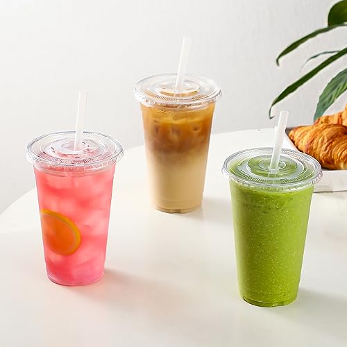 AOZITA 100Pack, 16 oz Plastic Cups With Lids and Straws, Disposable Clear Plastic Cups With Lids for Iced Coffee, Smoothie, Milkshake and Cold Drinks