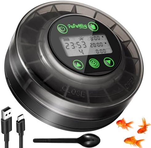 Automatic Fish Feeder for Aquarium - Auto Fish Food Dispenser for Turtle Tank with USB Cable & LCD Display, Timer for Vacation Weekend Holiday, with Feeder Spoon