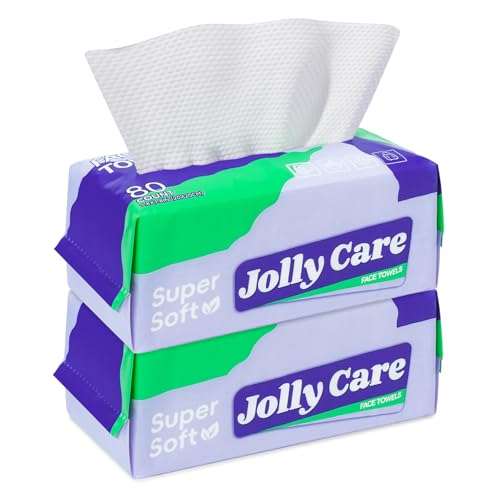 Disposable Face Towels, Face Towelette Disposable, Soft Makeup Remover Dry Wipes, Thick Facial Tissue for Women Cleansing, Skin Care, 7.8"×7.8", 80 Count (2 Pack)