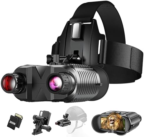 Night Vision Goggles Head Mounted, 1312FT Night Vision Binoculars Compatible with Military Tactical Helmet, Infrared Long Focus 8X Digital Zoom/32GB SD Card, black