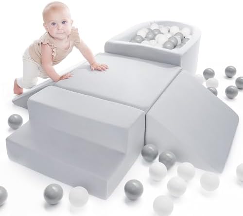 ZICOTO Fun Climbing Toy Set for Toddlers Aged 1-3 - The Perfect Set incl. Ball Pit & Climbing Blocks for Unlimited Indoor Fun - Soft Foam Play Gym for Baby/Kids to Safely Learn New Skills Inside