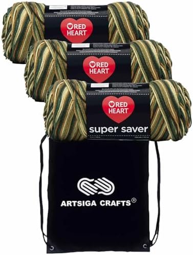 Red Heart Super Saver Woodsy E300-961 (3-Skeins - Same Dye Lot) Worsted Medium #4 Acrylic Yarn for Crocheting and Knitting with Project Bag