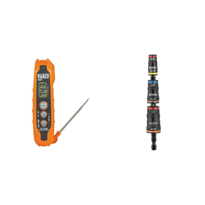 Klein Tools IR07 Dual Infrared Thermometer and Probe with 7-in-1 Impact Flip Socket Set, 6 Hex Driver Sizes, Plus Bit Holding