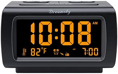 DreamSky Alarm Clock Radios for Bedrooms with Battery Backup, Large Big Numbers with Brightness Dimmer, USB Port, Bedside Digital FM Radio with Sleep Timer, Temperature, Adjustable Volume, Snooze