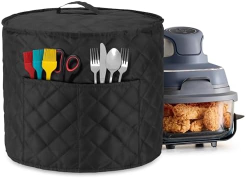 LUXJA Dust Cover Compatible with Ninja Crispi Air Fryer, Cloth Cover with Pockets Fits Ninja Crispi Portable Cooking System and Accessories, Black