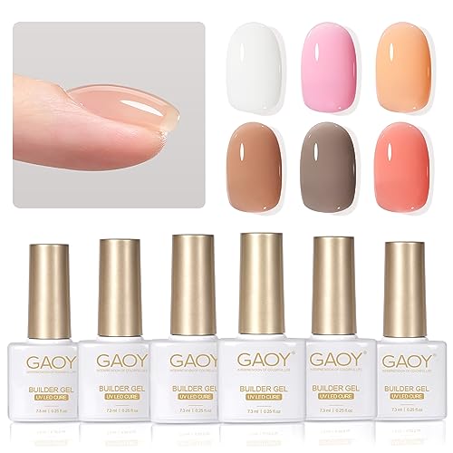 GAOY 6 Colors Builder Gel Set for Nails, Milky White Pink Nude Jelly Nail Strengthener, Soak Off Extension Hard Gel, Vivid Nude 6pcs Vivid Nude