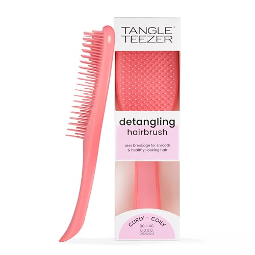 Tangle Teezer Ultimate Detangler Naturally Curly Hair Brush, Dry & Wet Hairbrush, Reduces Frizz & Breakage, for 3C to 4C Curly Hair Types, Coral Pink
