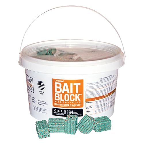 JT Eaton 704-PN Bait Block Anticoagulant Rodenticide, Peanut Butter Flavor, for Mice and Rats (4 lb Pail of 64)
