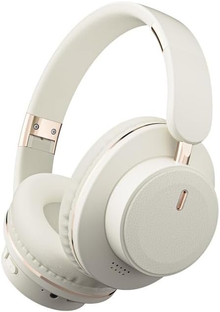 Foldable Bluetooth Over-Ear Headphones, Wireless Headphones with Hidden Mic for Cell Phone, PC, Laptop, Suitable for Music, School, Workouts, and Gaming (White)