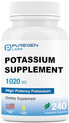 Puregen Labs Potassium Bicarbonate Supplement 1020 mg | Non-GMO | Gluten Free | Made in USA | 240 Vegetarian Capsules