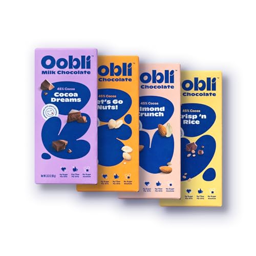Oobli Milk Chocolate Bars, Only 1g Added Sugar, Low Carb, No Sugar Alcohols, Gluten-Free (4 pack, Milk Chocolate Variety Pack)
