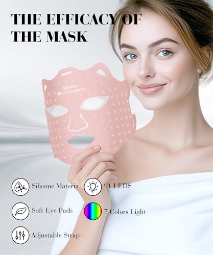 Red Light Therapy for Face, 7 Colors LED Face Mask Light Therapy At Home, Led Face Mask Light Therapy, Pink
