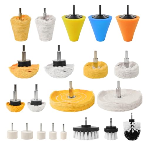 Aluminum Wheel Polishing Kit for Drill Buffing Wheel for Car Motorcycle Wheel Rim Manifold Polishing for Stainless Steel Chrome Wood Plastic Ceramic Glass Woods Machine Jewelry etc 21PCS