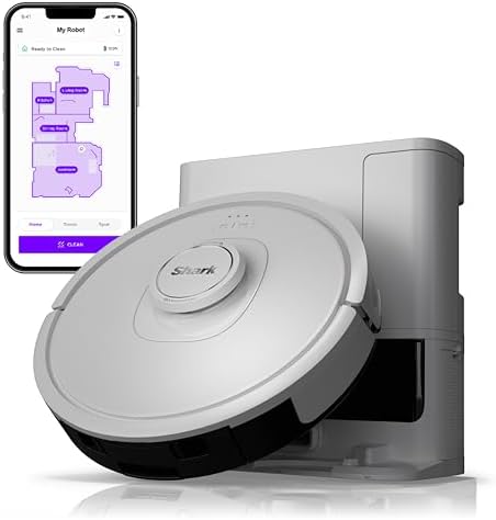 Shark IQ Robot Vacuum with Bagless Self-Empty 60 Day Capacity Base, Multi-Surface Cleaning, Powerful Suction, Pet Hair Pickup, for Carpets & Hardfloors, Home Mapping, White, RV2302AE
