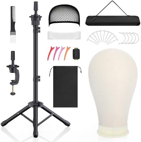 Wig Stand with Head, Height Adjustable Wig Stand, Wig Head Stand with Mannequin Head with Extra Wig head Clamp Stand, Black