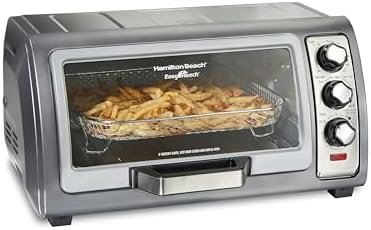 Hamilton Beach Air Fryer Toaster Oven Combo with Large Capacity, Fits 6 Slices or 12” Pizza, 4 Cooking Functions for Convection, Bake, Broil, Roll-Top Door, Easy Reach Sure-Crisp, Stainless Steel