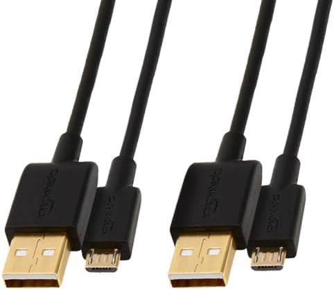 Amazon Basics 2-Pack USB-A to Micro USB Charging Cable, 480Mbps Transfer Speed with Gold-Plated Plugs, USB 2.0, 6 Foot, Black