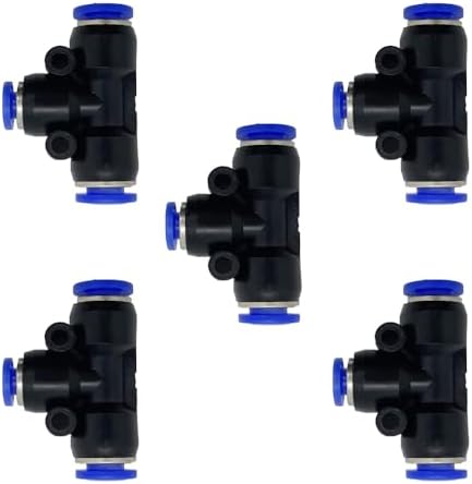 5 Pcs 1/4" x 1/8"x 1/4" Pneumatic T Shaped 3 Way Tube Reducer Connector,Quick Push to Connect Tee Fitting
