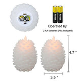 Wondise Pine Cone Flameless Flickering Candles with Remote and Timer, Set of 2 Battery Operated LED Candles Real Wax Christmas Home Decoration Candle(3.5 x 4.7 Inches, White)