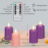 yunsheng Flameless Advent Candles Purple and Pink, 4 Inch Battery Operated LED Advent Pillar Candles with Remote Timer, 350+ Hours Long Lasting Candles for Christmas Advent Rituals and Wreath,Set of 4