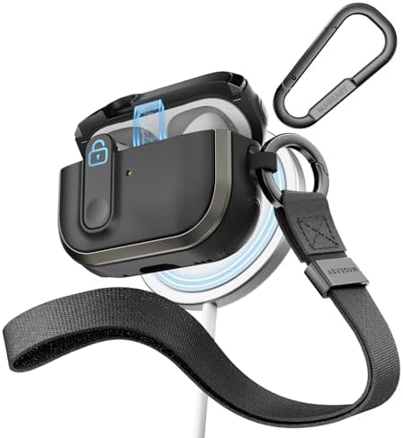 MAGEASY Design for AirPods Pro 2 Case Cover - Rugged AirPods Pro Case with Lock | Work with Cable, Official Apple Watch & MagSafe Charging | Include Carabiner & Wrist Strap - Odyssey