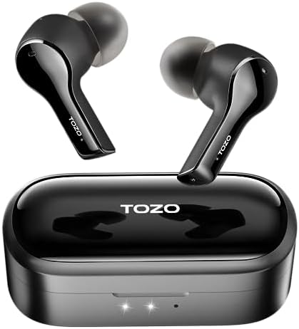 TOZO T9 True Wireless Earbuds Environmental Noise Cancellation 4 Mic Call Noise Cancelling Headphones Deep Bass Bluetooth 5.3 Light Weight Wireless Charging Case IPX7 Waterproof Headset Black