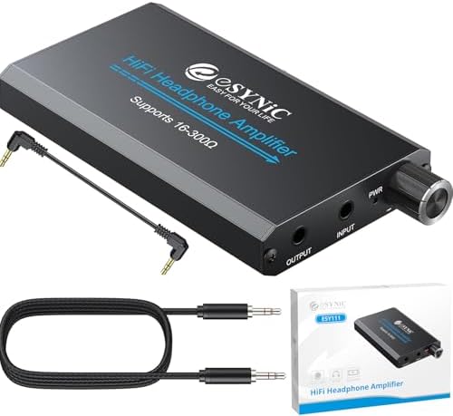 eSynic Professional 16-300 Ohms Headphone Amplifier 3.5mm Portable Headphone Volume Amplifier Rechargeble Headphone Amp Aluminium Alloy Headphone Jack Amp With Gain Switch for Phones Laptop etc