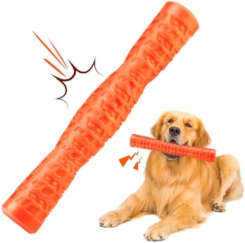 Dog Squeaky Toys Dog Toys for Aggressive Chewers Tough Rubber Chew Toys for Medium/Large Breed, Indestructible Puppy Chew Toys for Teething (Orange)