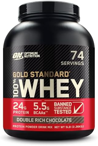 Optimum Nutrition Gold Standard 100% Whey Protein Powder, Double Rich Chocolate, 5 Pound (Packaging May Vary)