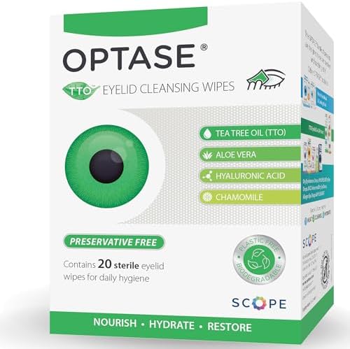 OPTASE TTO Eyelid Cleansing Wipes, Box of 20 - Individually Wrapped Eyelid Wipes With Tea Tree Oil - Cleanser & Eye Makeup Remover for Dry Eyes, Stye, Blepharitis Treatment