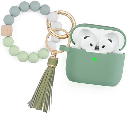 Compatible with AirPods 4 Case - Soft Silicone Cover with Bracelet Lanyard and Keychain, Shockproof and Scratch-Resistant, Cute Design for AirPods 4th Generation(Cactus Green)