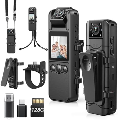 Z11 Body Camera with Audio and Video Recording, 128GB Small Body Cam with 180° Rotating Lens, 6HR Battery & Night Vision, Wearable Camera for Pet, Home, Office, Security Police Law Enforcement