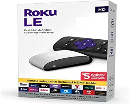 Roku LE Streaming Media Player 3930S3, Fast, High Definition - 1080p Full HD (Includes Charging Cube, Remote, Batteries, & High-Speed HDMI Cable, Redbox Promo) , White